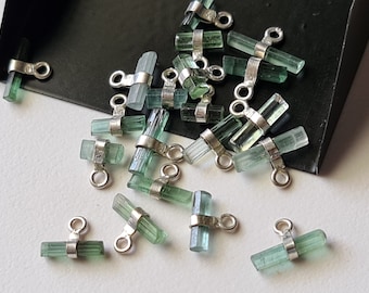 7-12mm Blue Green Tourmaline Sticks Single Loop Connectors 5 Pcs Natural Tourmaline 925 Silver Connectors Finding Silver Charm - PKSG185