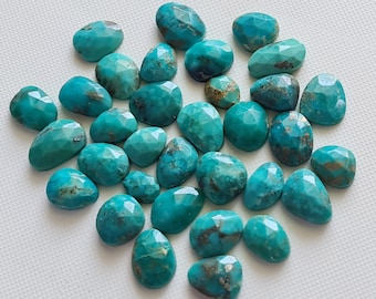 Arizona Turquoise Cabochons, Natural Faceted Free Form Shape Arizona Turquoise Flat Back Cabochons, 9-14mm, 5 Pcs Cabochons - PKSG255