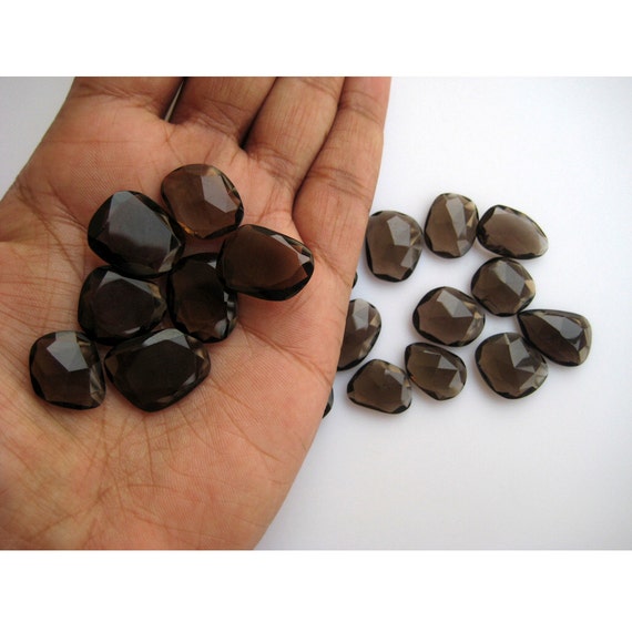 14-18mm Smoky Quartz Rose Cut Cabochon, Smoky Quartz Faceted Flat Cabochons, Smoky Rose Cut Gemstones For Jewelry (5Pcs To 10Pcs Options)