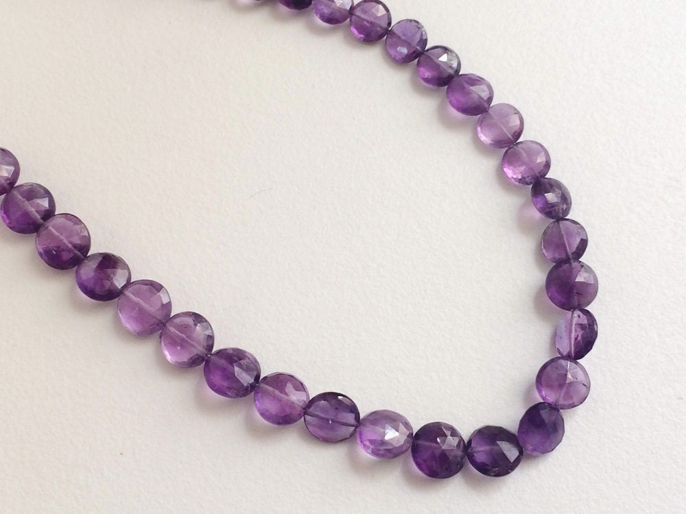 6-8mm Amethyst Faceted Coin Beads Natural Amethyst Faceted | Etsy