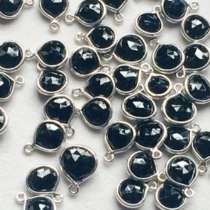 8mm -10mm Black Onyx Connectors, Black Faceted Heart Single Loop 925 Silver Connectors, Bezel Connectors, Finding (10Pcs To 5Pcs Options)