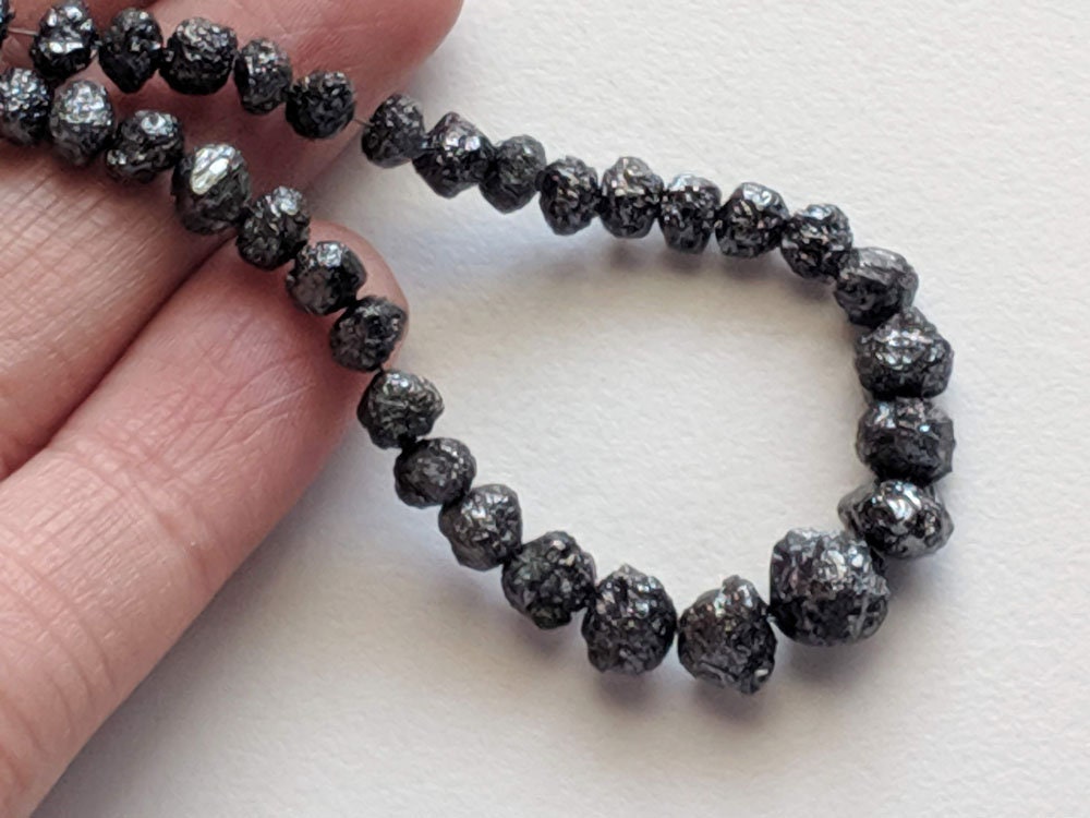 Lot De 4 Perles Diamant Noir Naturel 12.5mm - Certifiées AAA, Qualité Bijouterie
