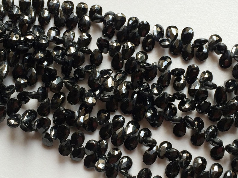 Black Beads Black Spinel Faceted Pear Beads 5 Inch Strand 10x7mm Spinel Necklace Black Spinel 36 Pieces Gemstone Briolettes