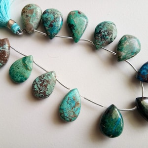 18-20mm Chrysocolla Plain Pear Beads, Natural Chrysocolla Long Pear Beads, Chrysocolla Bead For Jewelry (4IN TO 8IN Options) - ADG274