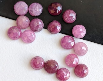 Cabochon rotondo con zaffiro rosa da 5 mm, cabochon con retro piatto in zaffiro rosa naturale, pietre di zaffiro rosa per gioielli (opzione da 5 a 20 pezzi)