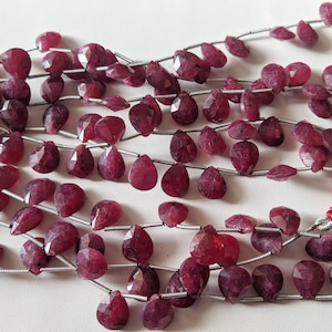 9x11mm Ruby Corundum Faceted Pear Beads, Ruby Corundum Pear Briolettes for Necklace Ruby For Jewelry (4IN TO 8IN Options) - AAG159
