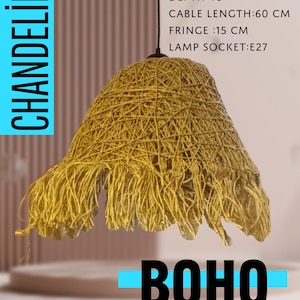 Boho Jute Raffia Chandelier: Handmade Bohemian Lampshade with Tassels