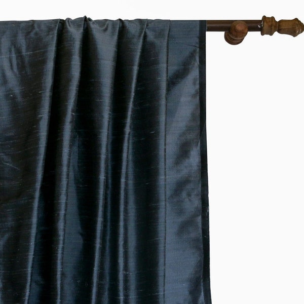 Midnight Blue Silk Dupioni Curtain Panels (Rod Pocket, Grommet, Box Pleat, Three Pinch Pleat, Tab Top and Plain Ring Top)