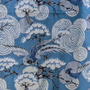 Birds In Blue Sky Printed Cotton Fabric By The Yard / Metre, Curtain Fabric, Upholstery Fabric, Drapery Fabric, Window Treatment Fabric