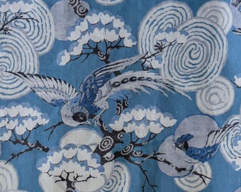 Tessuto di cotone stampato "Uccelli nel cielo blu" tagliato su misura / al metro, tessuto per tende, tessuto per tappezzeria, tessuto per tendaggi, tessuto per tende