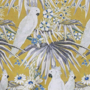 White Parrots Printed Cotton Fabric By The Yard / Metre, Printed Cotton Fabric, Upholstery Curtain Fabric, Wholesale Fabric, Sofa Upholstery
