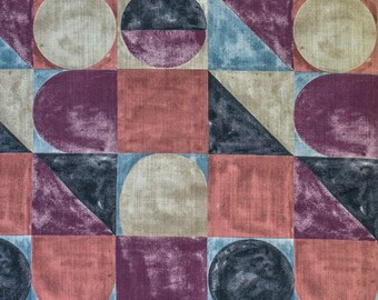 Squares And Circles Fabric By The Yard / Metre, Burgundy Printed Cotton Fabric, Upholstery Fabric, Curtain Drapery Fabric, Fabric For Pillow