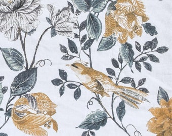 Tecido de algodão com estampa de pássaro amarelo por metro/jarda, tecido para estofamento, tecido para cortinas e persianas, tratamento de janelas, tecido para atacado