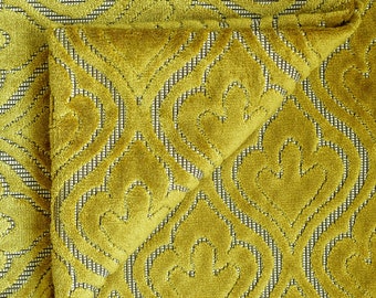 Chartreuse Damask Velvet Fabric By The Yard, Jacquard Velvet Fabric, Upholstery Fabric, Curtain Fabric, Wholesale Fabric, Fleur De Lis