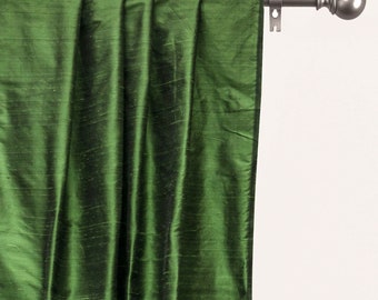 Moss Green Silk Dupioni Curtain Panels (Rod Pocket, Grommet, Box Pleat, Three Pinch Pleat, Tab Top and Plain Ring Top)