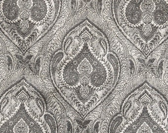 Grey & Cream Paisley Damask Fabric By The Yard / Metre, Jacquard Weave Fabric, Upholstery Fabric, Curtain Wholesale Fabric, Geometric Fabric