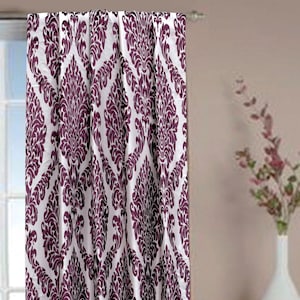Purple Damask Burntout Velvet Curtain Panels (Rod Pocket, Grommet, Box Pleat, Three Pinch Pleat, Tab Top And Plain Ring Top)