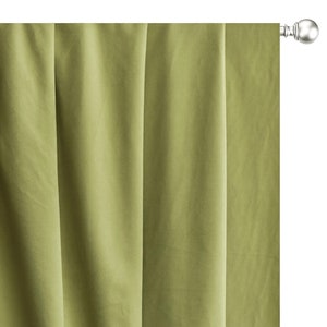 Light Olive Green Velvet Curtain Panels, Window Treatment (Rod Pocket, Grommet, Box Pleat, Three Pinch Pleat, Tab Top and Plain Ring Top)
