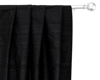Black 100% Pure Silk Dupioni Curtain Panels (Rod Pocket, Grommet, Box Pleat, Three Pinch Pleat, Tab Top and Plain Ring Top)