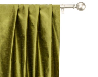 Olive Green Art Silk Curtain Panels, Faux Silk Curtains (Rod Pocket, Grommet, Box Pleat, Three Pinch Pleat, Tab Top And Plain Ring Top)