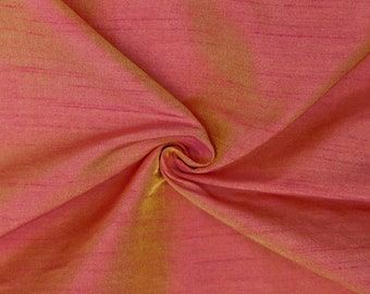 Pink And Yellow Art Silk Fabric By The Yard, Iridescent Faux Silk Fabric, Bridal Fabric, Wholesale Art Silk Fabric,Slub Silk Fabric,Two Tone