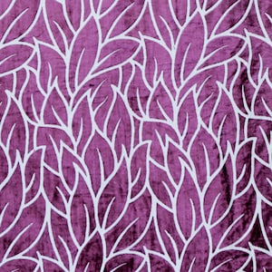 Purple Leaves Fabric By The Yard / Metre, Burnout Velvet Fabric, Curtain Fabric, Upholstery Fabric, Drapery Fabric, Window Treatment Fabric