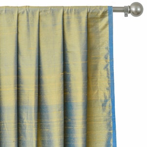 Turquoise & Gold Silk Dupioni Curtain Panels (Rod Pocket, Grommet, Box Pleat, Three Pinch Pleat, Tab Top and Plain Ring Top)