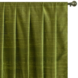 Olive Green Silk Dupioni Curtain Panels (Rod Pocket, Grommet, Box Pleat, Three Pinch Pleat, Tab Top and Plain Ring Top)