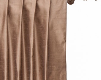 Copper Art Silk Curtain Panels, Faux Silk Curtains (Rod Pocket, Grommet, Box Pleat, Three Pinch Pleat, Tab Top And Plain Ring Top)