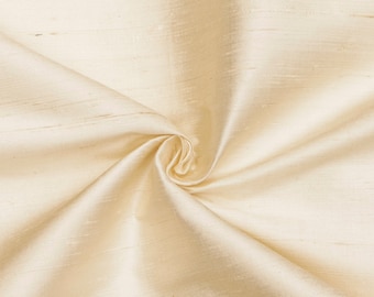 Cream 100% Pure Silk Fabric by the Yard, 41 inch Pure Dupioni Silk Fabric, Lustrous Slubbed Silk fabric for Bridal Dresses, Curtains, Drapes