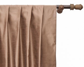 Copper Art Silk Curtain Panels, Faux Silk Curtains (Rod Pocket, Grommet, Box Pleat, Three Pinch Pleat, Tab Top And Plain Ring Top)