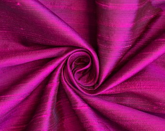 Dark Fuchsia Pink Silk Fabric by the Yard, 41 inch Dark Fuchsia Pink Silk Dupioni Fabric, Slub Silk fabric for Bridal Dress, Curtain, Drapes