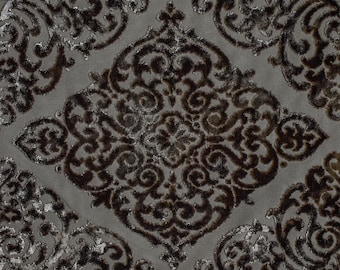 Tela de terciopelo damasco gris carbón cortada a medida/metro, tela de terciopelo jacquard, tela de tapicería geométrica, tela para cortinas al por mayor