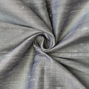 Gray Silk Fabric by the Yard, 41 inch Gray Dupioni Silk Fabric, Iridescent Wholesale Slub Silk fabric for Wedding Dress, Curtains,Upholstery