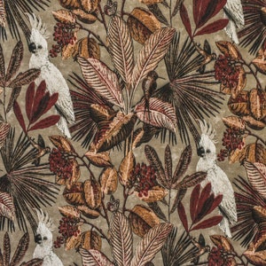 Cockatoo Cotton Printed Fabric By The Yard / Metre, Upholstery Fabric, Curtain Drapery Fabric, Window Treatment Fabric, Fabric For Pillows