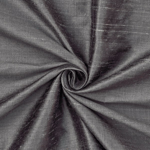 Charcoal Gray 100% Pure Silk Fabric by the Yard, 41 inch Pure Dupioni Silk Fabric, Luxurious Slub Silk fabric for Dresses, Curtains, Drapes