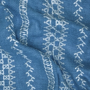 51 Inches Light Blue Embroidery Fabric By The Yard / Metre, Geometric Cotton Fabric, Denim Look Upholstery Fabric, Curtain Fabric, Wholesale