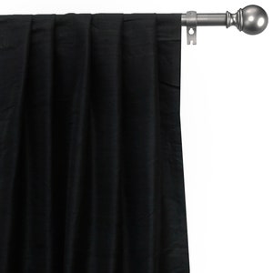 Black Silk Dupioni Curtain Panels (Rod Pocket, Grommet, Box Pleat, Three Pinch Pleat, Tab Top and Plain Ring Top)