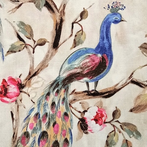 I Love Peacocks 100% Cotton Spun Fabric By The Yard / Metre, Curtain Fabric, Upholstery Fabric, Curtain And Drapery Fabric, Window Treatment