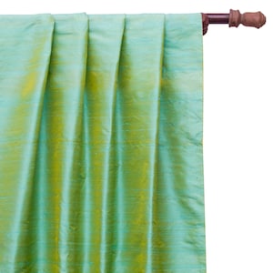 Sea Blue & Gold Silk Dupioni Curtain Panels (Rod Pocket, Grommet, Box Pleat, Three Pinch Pleat, Tab Top and Plain Ring Top)