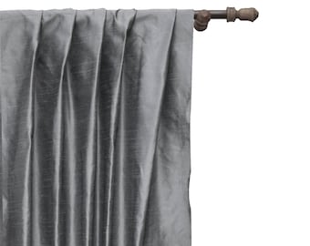 Pearl Silver Art Silk Curtain Panels, Faux Silk Curtains (Rod Pocket, Grommet, Box Pleat, Three Pinch Pleat, Tab Top And Plain Ring Top)