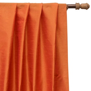 Orange Art Silk Curtain Panels, Orange Faux Silk Curtains (Rod Pocket, Grommet, Box Pleat, Three Pinch Pleat, Tab Top And Plain Ring Top)