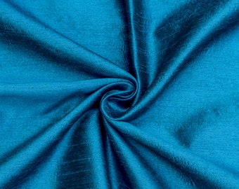 Peacock Blue Art Silk Fabric By The Yard, Faux Silk Curtain Fabric, Dress Fabric, Wholesale Art Silk Fabric, Slub Faux Silk Fabric