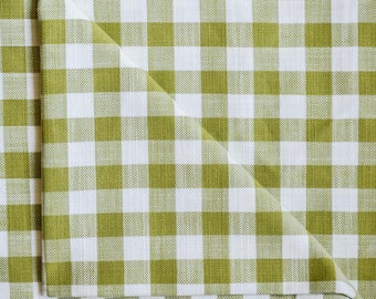 Chartreuse Gingham Checks Cotton Fabric By The Yard / Metre, Woven Upholstery Fabric, Shower Curtain Fabric, Wholesale Pure Cotton Fabric