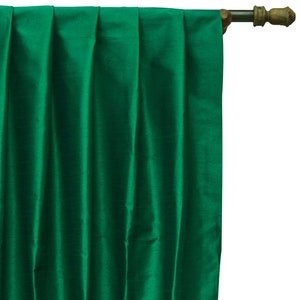 Dark Emerald Green Art Silk Curtain Panels, Faux Silk Curtains (Rod Pocket, Grommet, Box Pleat,Three Pinch Pleat,Tab Top And Plain Ring Top)