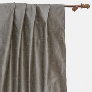 Metallic Warm Silver Art Silk Curtain Panels, Faux Silk Curtains (Rod Pocket, Grommet, Box Pleat, Three Pinch Pleat, Tab Top,Plain Ring Top)