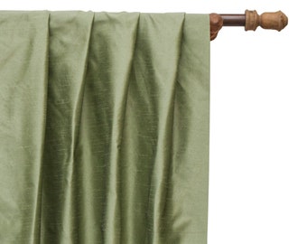 Taupe Green Art Silk Curtain Panels, Faux Silk Curtains (Rod Pocket, Grommet, Box Pleat, Three Pinch Pleat, Tab Top And Plain Ring Top)