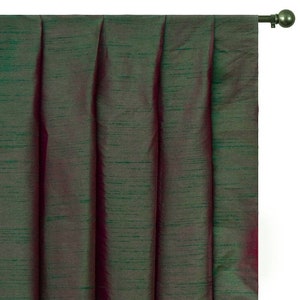 Green And Fuchsia Art Silk Curtain Panels, Faux Silk Curtains (Rod Pocket, Grommet, Box Pleat, Three Pinch Pleat, Tab Top, Plain Ring Top)