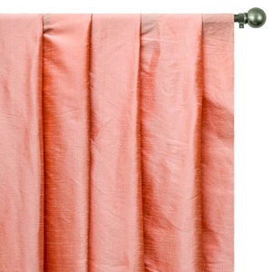 Peach Coral Art Silk Curtain Panels, Faux Silk Curtains (Rod Pocket, Grommet, Box Pleat, Three Pinch Pleat, Tab Top And Plain Ring Top)