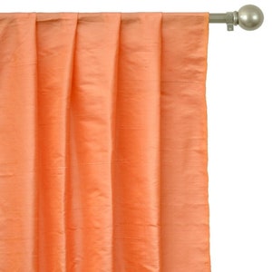 Peach Orange Silk Dupioni Curtain Panels (Rod Pocket, Grommet, Box Pleat, Three Pinch Pleat, Tab Top and Plain Ring Top)